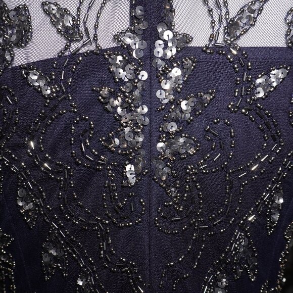 Adrianna Papell Midnight Blue Long Sleeve Beaded Dress - NWT - Picture 9 of 9